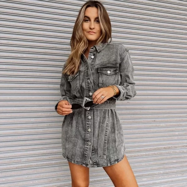 Street Hipster Single Breasted Belt Pocket Slim Fit Denim Skirt