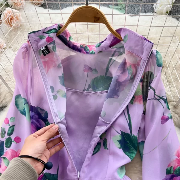 LE2564 Autumn Elegant Party Maxi Dresses 2025 Retro Pleated Printed Dress Women'S Boutique Sailor Collar Floral Holiday Robe