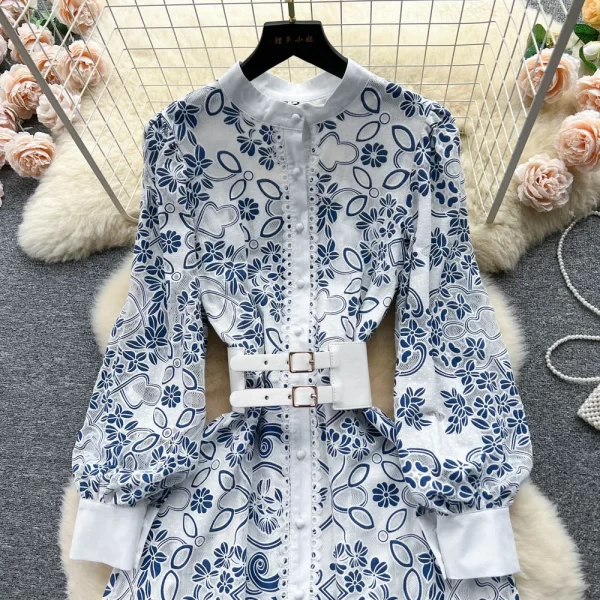 LE2568 Women'S Boutique Lace Maxi Casual Women'S Dresses Autumn Lantern Long Sleeved Flower Hollow Out Embroidery Evening Dress