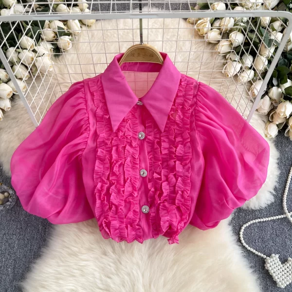 LW0513 Blouses Elegant Women Shirt for Women Sweet Fungus Lace Patchwork Niche Retro Perspective Chic Top