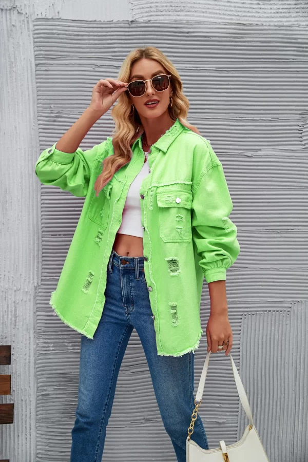 Drop Shoulder High Quality Washed Jeans Long Sleeve Coat Women's Denim Jacket