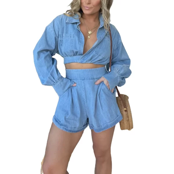 New Women's Summer Streetwear Denim Suit With Shorts Women's Denim Shorts Suit