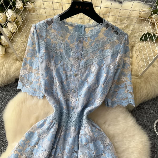 LE2571 Summer Retro Lace Elegant Party Dresses 2025 Women Boutique Hollow Hook Flower Embroidery Midi Dress A-Line Female Dress