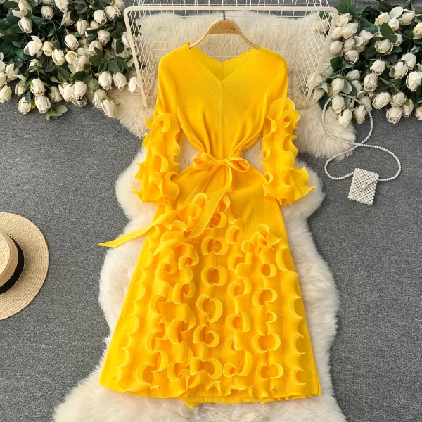 LE2508 Style Midi Evening Dresses Female Three-Dimensional Flanged Design Gown Socialite Long Party Dress