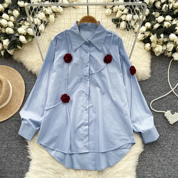LW0505 Niche Design Sense Three-Dimensional Flower Shirt Women Loose Chic Light Luxury Blouse Tops for Women Formal