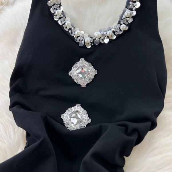 LE2518 Elegant Ladies Prom Dress Female Heavy Industry Diamond Midi Evening Halter Dres Socialite Party Ruffled Fishtail Dress