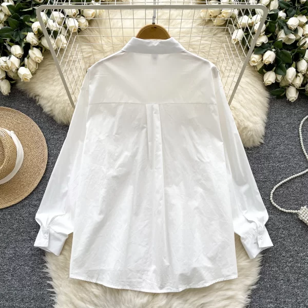 LW0351 Heavy Diamond Rose Flower Shirt Women'S New Autumn Loose Slimming Lapel Long Sleeve Top 2025 Spring