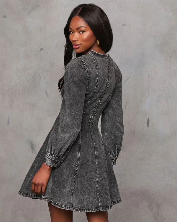 Fashion Casual Splicing Receiving Waist Women's Denim Long Sleeve Dresses
