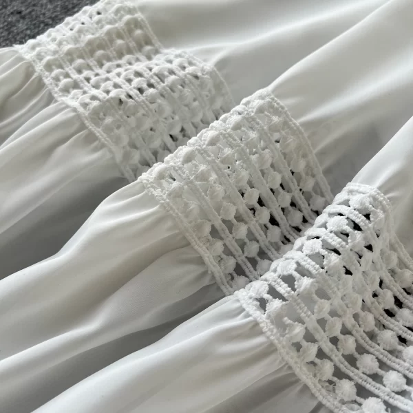 LE2553 White Embroidery Long Dresses Women Lace Spliced Evening Gown Holiday Pearl Belt Maxi Casual Dress Socialite Party Robes