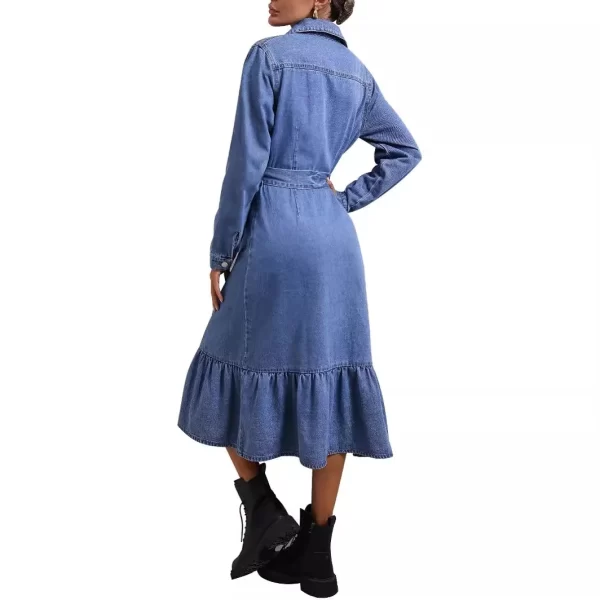 New Retro Waist Thin Long-sleeved Denim Dresses