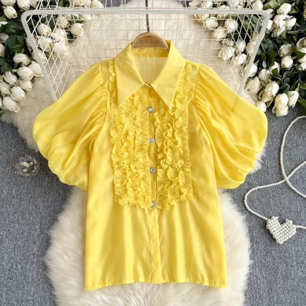 LW0513 Blouses Elegant Women Shirt for Women Sweet Fungus Lace Patchwork Niche Retro Perspective Chic Top