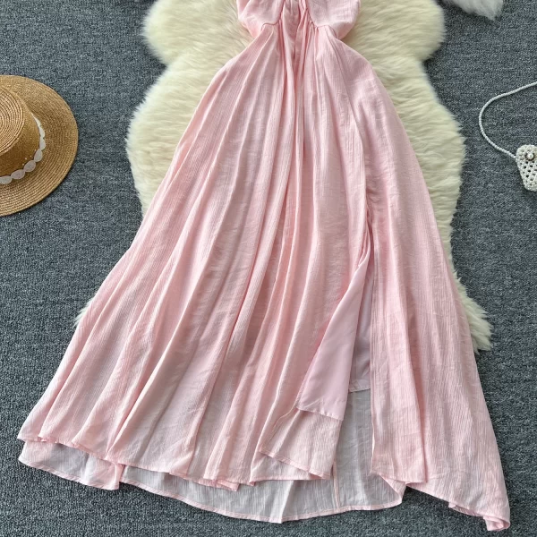 LE2519 2025 Summer Beach Vacation Fairy Dresses Woman Temperamental Intersect Diamond A-Line Halter Dresses Pink Long Prom Dress