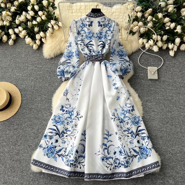 LE2465 Ethnic Style Large Size Print Dresses Socialite Dinner Party One-Piece Wrap Maxi Dress Women Elegant Belted Evening Gown