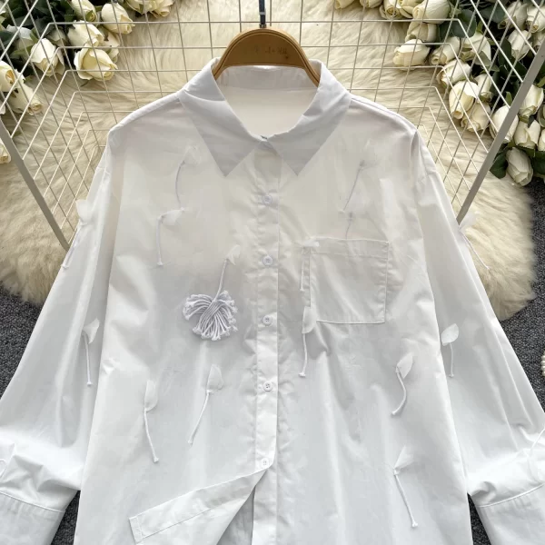 LW0361 Blouses Elegant Women Three-Dimensional Lace Fringe Loose Long-Sleeved White Shirt Woman Blouses Elegant Women Ladies