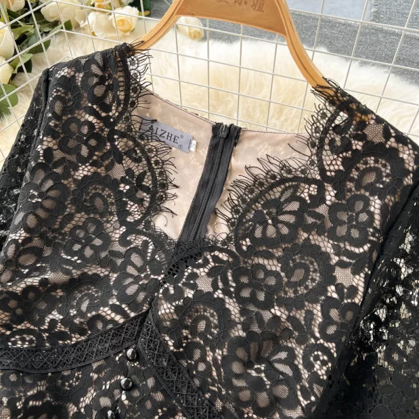 LE2460 European Style Lace Dresses Female Socialite Holiday Embroidery Midi Dress Women'S Boutique V-Neck Casual Dress