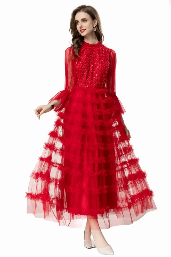 LE2543 High Quality Mesh Dresses Women Luxury Heavy Embroidery Sequin Maxi Lace Dresses Ocialite Holiday Long Evening Dress