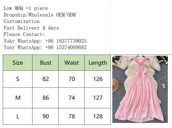 LE2519 2025 Summer Beach Vacation Fairy Dresses Woman Temperamental Intersect Diamond A-Line Halter Dresses Pink Long Prom Dress