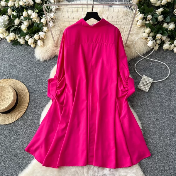 LW0521 Senior Sense Polo Collar Shirt Women 2025 New Tops for Women Three-Dimensional Flower Irregular Fold Tail Design Blouse