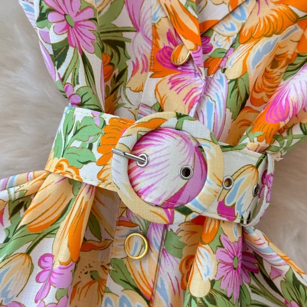 LE2558 2025 Women'S Boutique Maxi Printed Dresses Ladies Runway Suit Collar Flowers Long Dress Sleeveless Casual Holiday Dress