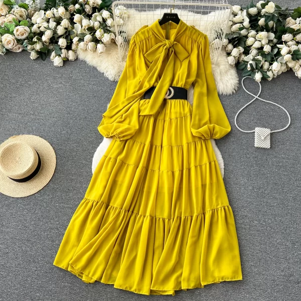 LE2502 Socialite Holiday Party Chiffon Maxi Cake Dresses Female Banquet Prom Dress Women Boutique Belted Ruffled Evening Gown