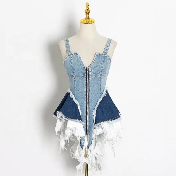 New Arrivals Luxury Casual Sexy Sleeveless Jumpsuit One Piece Jean Skirts 2xl Plus Size Vest Denim Dress Women's Skirts