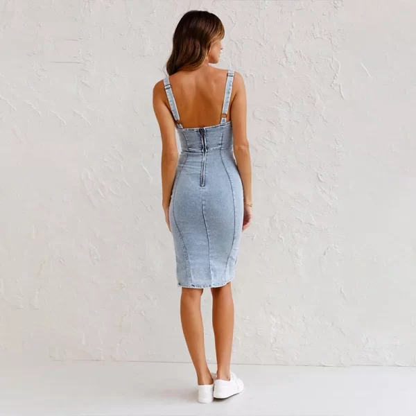 New  Summer Sexy Women's Dress With Halter Split Irregularly Washed Jeans Dress