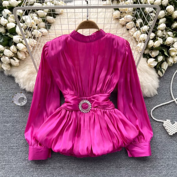 LW0512 Senior Sense Waist Waist Shirt Women Careful Machine Binding Design Chic Ruffle Blouses Elegant Women