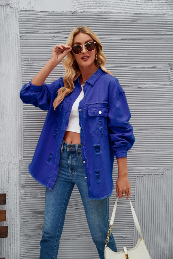 Drop Shoulder High Quality Washed Jeans Long Sleeve Coat Women's Denim Jacket
