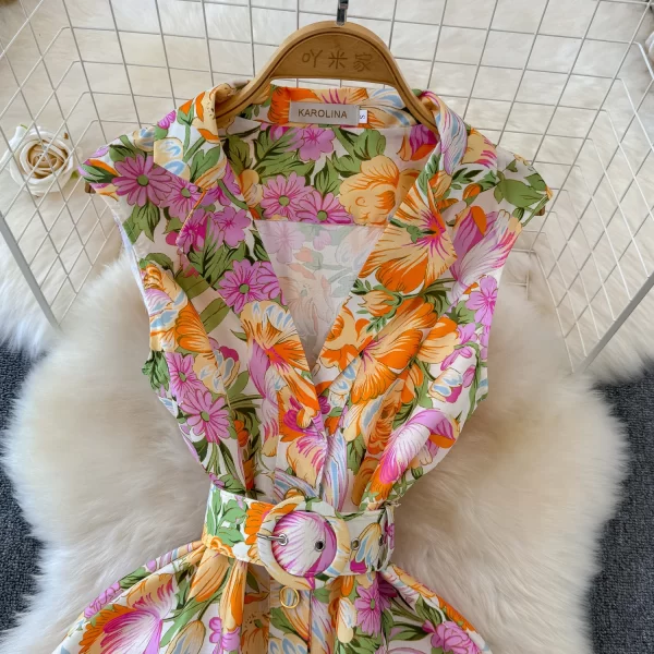 LE2558 2025 Women'S Boutique Maxi Printed Dresses Ladies Runway Suit Collar Flowers Long Dress Sleeveless Casual Holiday Dress