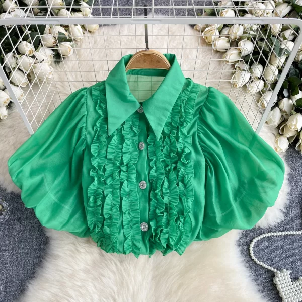 LW0513 Blouses Elegant Women Shirt for Women Sweet Fungus Lace Patchwork Niche Retro Perspective Chic Top