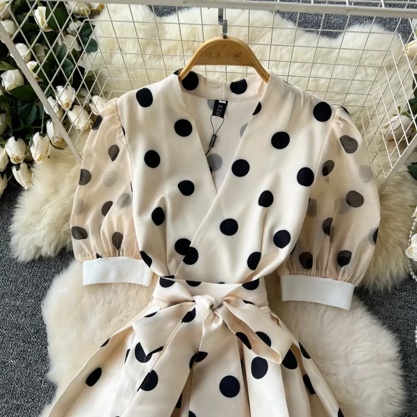 LE2452 Herben Polka Dot Long Dress Female Socialite Dinner Party Midi Dresses Autumn Luxury Ompadour French Dress Banquet Robe