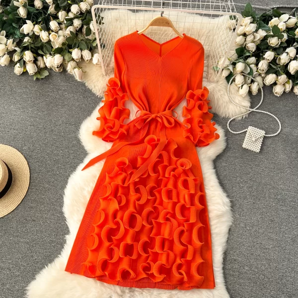 LE2508 Style Midi Evening Dresses Female Three-Dimensional Flanged Design Gown Socialite Long Party Dress