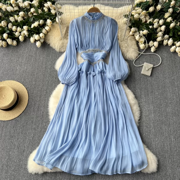 LE2504 Runway Midi Dresses Heavy Industry Chain Fringe Flowery Long Dresses Women Boutique Outfit Socialite Holiday Party Dress
