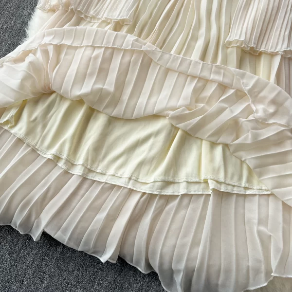 LE2531 Elegant Pleated Evening Dress Lady Maxi Casual Dress Women  Vintage Flared Long-Sleeved Draping Chiffon Holiday Dresses