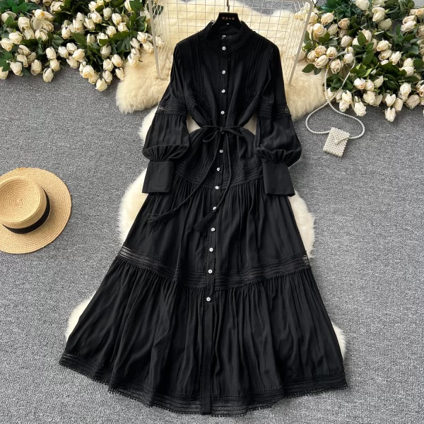 LE2554 Vintage Embroidery Elegant Dresses Ladies Simple Lace Stitching Maxi Dresses Holiday Parties Casual Long Evening Dress
