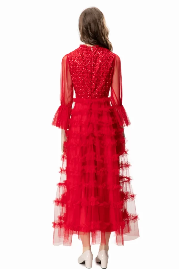 LE2543 High Quality Mesh Dresses Women Luxury Heavy Embroidery Sequin Maxi Lace Dresses Ocialite Holiday Long Evening Dress