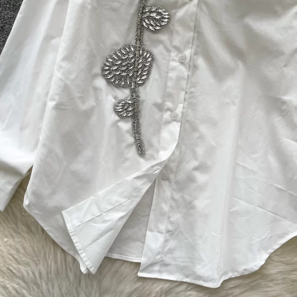 LW0591 Spring Day Shirt 2025 New Diamond-Encrusted Three-Dimensional Flower Single Breasted Shirts for Women Tops