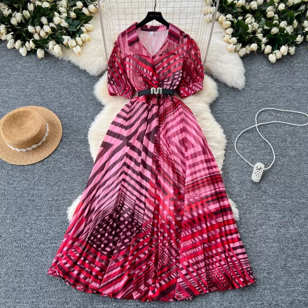 LE2520 and Maxi Woman'S Dresses Large Swing Dress Irregular Print Female Long Office Lady Belted Long Dress