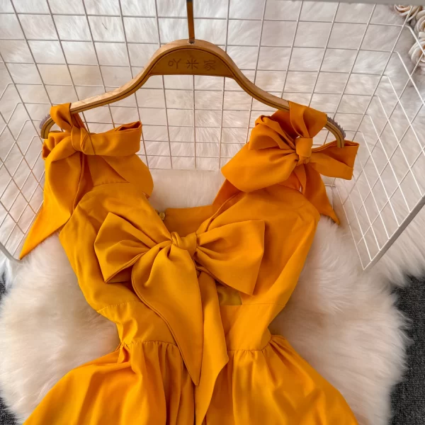 LE2431 Summer Bow Tie Halter Dress Woman Seaside 2025 Niche Holiday Beach Long Fairy A-Line Midi Dresses Yellow Evening Gown