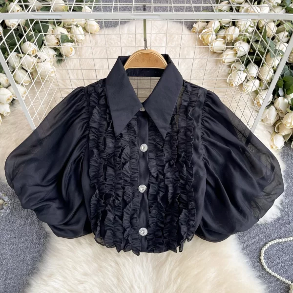 LW0513 Blouses Elegant Women Shirt for Women Sweet Fungus Lace Patchwork Niche Retro Perspective Chic Top