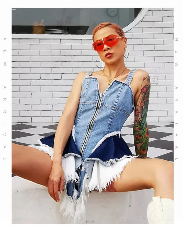 New Arrivals Luxury Casual Sexy Sleeveless Jumpsuit One Piece Jean Skirts 2xl Plus Size Vest Denim Dress Women's Skirts
