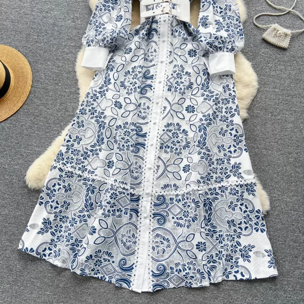 LE2568 Women'S Boutique Lace Maxi Casual Women'S Dresses Autumn Lantern Long Sleeved Flower Hollow Out Embroidery Evening Dress