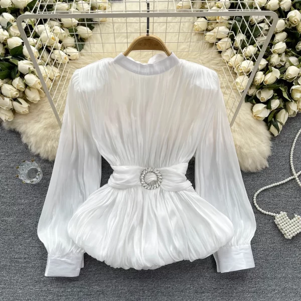 LW0512 Senior Sense Waist Waist Shirt Women Careful Machine Binding Design Chic Ruffle Blouses Elegant Women